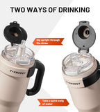 TKK 40 oz Insulated Tumblers with Handle and Straw, Stainless Steel Travel Mug with Ceramic Coating, Leak Proof Double Walled Iced Coffee Cup with Strainer for Hot & Cold Drinks, Pink - Image 3