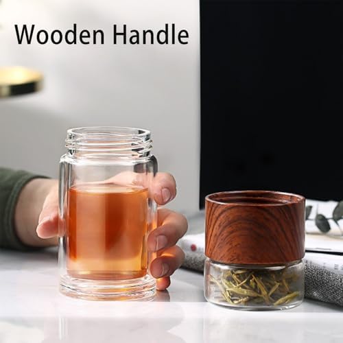 3-in-1 Smart Tea Infuser Bottle, Double Wall Glass Tea Cup with Removable Strainer, Leak-Proof Portable Loose Leaf Tea Maker, Separation Design for Office, Travel & Home (Golden, 350ML) - Image 3