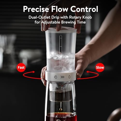Bincoo Drip Cold Brew Coffee Maker,450ml High Borosilicate Glass Ice Drip Coffee Brewer,Adjustable Dual-Outlet Drip Speed, Constant Pressure Brewing - Image 3