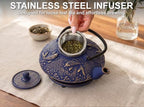 Midnight Blue Koi Cast Iron Tea Set, 2 Cups, 2 Saucers, Infuser & Trivet - Image 4