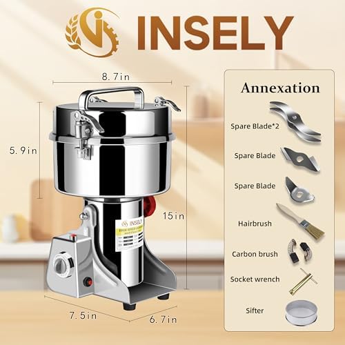 Grain Mill Grinder 2000g High Speed Food Grain Mill Stainless Steel Seeds Flour Nut Wheat Corn Spices & Seasonings Dry Grinder Electric Machine Grinder for Kitchen - Image 2