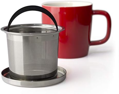 FORLIFE Dew Glossy Finish Brew-In-Mug with Basket Infuser &"Mirror" Stainless Lid 11 oz. (Red) - Image 3