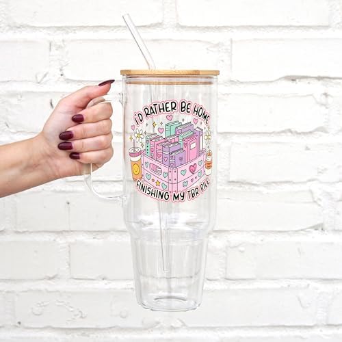 Sip-Sip Hooray! Rather Be Reading 40oz Glass Tumbler with Lid and Straw - Image 2