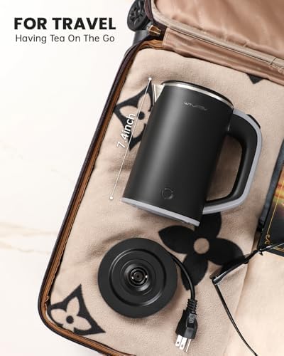 Small Kettle Electric, 0.8L Double Wall Portable Travel Kettle with 304 Stainless Steel, 600W Mini Hot Water Boiler with Auto Shut-off, Fast Boil, BPA-Free - Image 6