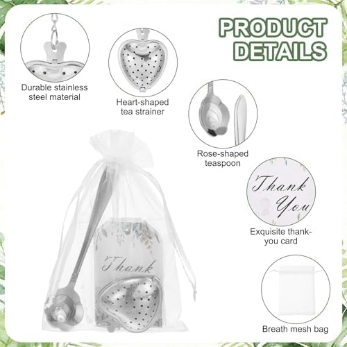 uxcell 25Set Bridal Shower Tea Party Favor Rose Spoon Heart Shape Silver - Image 3
