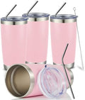 COMOOO 20oz Tumbler Bulk Double Wall Vacuum Insulated Travel Mug, Stainless Steel Tumbler with Lid and Straw Durable Powder Coated Insulated Coffee Cup for Cold & Hot Drinks (pink, 4 pack by COMOOO