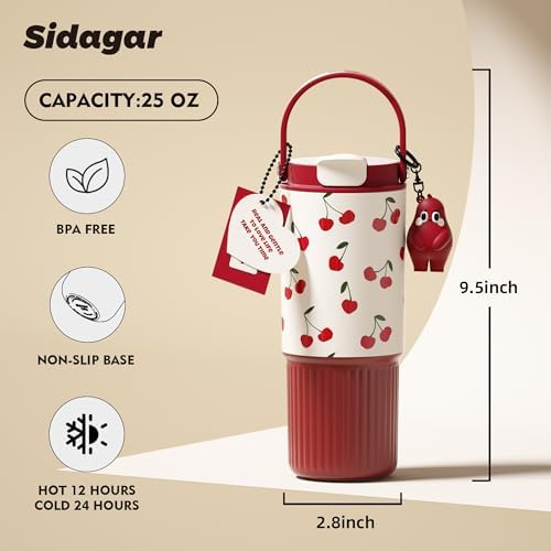 26 oz Insulated Stainless Steel Tumbler with Straw & Handle Red - Image 2