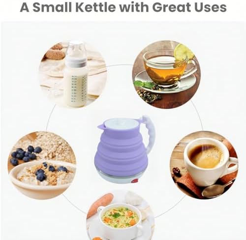 Collapsible Travel Kettle, Portable Electric Kettle, Travel Tea Kettle, Portable Water Boiler, Food Grade Silicone, Auto Shut off and Keep Warm, 110V 555ml (Purple) - Image 2