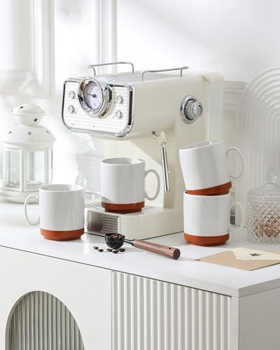 MALACASA 12oz Ceramic Coffee Mugs Set of 4, Khaki White - Image 6