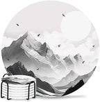 Coasters for Drinks Set of 6 with Holder, Mountain Peak Sun Eagle Natural Landscape Ceramic Cup Mat, Absorbent Ceramic Stone Coasters with Cork Base for Coffee, Cups, Wooden Table, Home Decor 4 Inch by Daleng