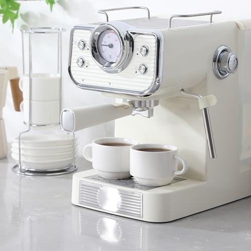 MALACASA Porcelain Espresso Cups Set of 4, with Saucers and Metal Stand, 4 Ounce Stackable Cappuccino Cups, Expresso Shots Cup Ceramic Demitasse Mugs, White with Spoon - Image 5