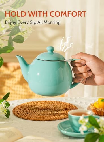 Sweese Teapots for Tea, 27 oz Porcelain Tea pot with Removable Stainless Steel Infuser, Tea Pots for Loose Tea - Mint Green - Image 4