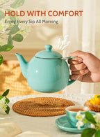 Sweese Teapots for Tea, 27 oz Porcelain Tea pot with Removable Stainless Steel Infuser, Tea Pots for Loose Tea - Mint Green - Image 4