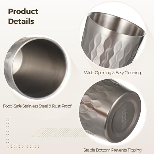 OMISTAR 4 Pcs Stainless Steel Double Wall Cups 15 oz, Korean Hammered Insulated Metal Cup, Unbreakable Stackable Water Tumblers for Beer, Beverage, Parties, Silver - Image 3