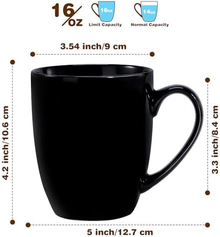Large Ceramic Coffee Mugs Set of 6 16oz(475ml) Tea Cups Idea Gifts Black - Image 2