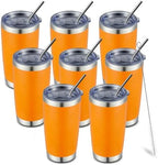 COMOOO 20oz 8 Pack Tumbler Double Wall Vacuum Insulated Coffee Travel Mug Stainless Steel Tumbler Bulk with Lid and Straw Insulated Coffee Cup for Cold & Hot Drinks (Orange, 8 Pack) by COMOOO