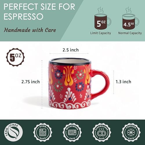 Ceramic Espresso Cups, 5 Oz Espresso Cups Set of 4, Handmade Espresso Cup, 2.75 Inch Espresso Mugs, Multicolor Demitasse Cups, Microwave & Dishwasher Safe Espresso Mugs, Coffe Mug (SULTAN'S GARDEN) - Image 2