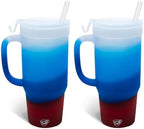 Silipint 32oz Silicone Humbler Tumbler with Handle, Flip Lid and Straw – BPA-Free, Non-Toxic, Unbreakable, Microwave, Dishwasher Safe – Perfect for Tea, Cold Water, Americana - Pack of 2 by Silipint