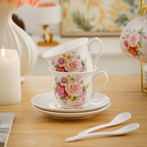 20-Pieces Porcelain Bone china Tea Sets,Gold Rim Coffee Set with Golden Metal Rack,Tea Gift Sets for Home&Party (008) - Image 7
