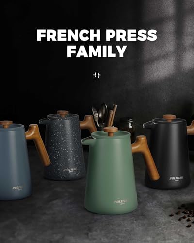 POLIVIAR Cafetiere 8 Cup, French Press Coffee Maker with Wood Handle, Double Walled Insulated Cafetiere &1 Extra Filter, Insulated 1L French Press for Coffee & Tea, Includes 1 Extra Filter - Image 7