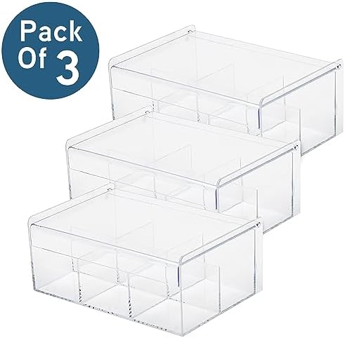 RoyalHouse Acrylic Tea Bag Holder Storage Organizer, 6 Compartment BPA Free Clear Plastic Tea Box with Lid, Multi-Purpose Storage Box for Office Supplies, Crafts, and Small Items (Pack of 3) - Image 2