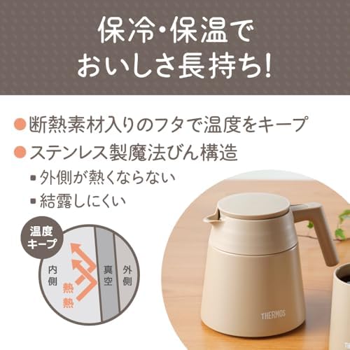 Thermos TTF-720 CL Vacuum Insulated Coffee Server, 24.3 fl oz (720 ml), Cafe Latte, All Parts, Dishwasher Safe, Coffee Dripper Compatible, Magic Bottle Structure, Hot and Cold Retention - Image 4