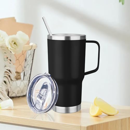 20oz Insulated Tumbler with Handle Stainless Steel Travel Coffee Mug with Lid and Straw Double Wall Vacuum Leak-proof Reusable Thermal Water Cup for Hot and Cold Drinks (Multicolor-4,4 Pack) - Image 2