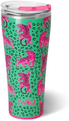 Swig Life 32oz Insulated Tumbler, Travel Coffee Tumbler with Lid, Cup Holder Friendly Travel Coffee Mug, Stainless Steel, 32 oz, Reusable Insulated Mug with Lid (Easy Tiger) by SwigLife