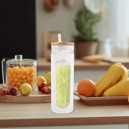 Glass Drinking Cup with Lid and Straw, Large 16oz Reusable Glass Tumbler with Silicone Sleeve, Cold Brew Iced Coffee Cup for Home and Travel - Image 6