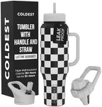 Coldest Tumbler with Handle and Straw, 100% Spill Proof Tumbler with Straw (3 Lids), Stainless Steel Insulated Leakproof Tumblers for Women Men, Cup Holder Friendly, 46 oz Black & White Checkers by Coldest