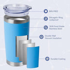 HASLE OUTFITTERS 20oz Stainless Steel Tumblers Bulk, Insulated Travel Cup with Lid, Double Wall Vacuum Coffee Mug for Cold & Hot Drinks 8 Pack, Royal Blue - Image 3