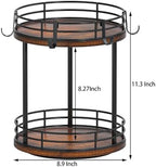 Rotating Coffee Mug Holder Rack Stand, 2 Tier Wooden Coffee Station Bar Organizer for Countertop, Spinning Kitchen Counter Organizer, Mug Shelf with 6 Hooks, Rustic Brown and Black - Image 5