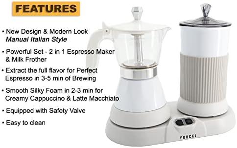 FUOCCI Electric Moka Pot with Milk Frother, Espresso Maker, 3-Cup White - Image 3