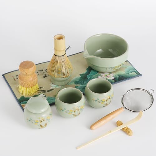 11 Pcs Matcha whisk Set,13 OZ,With 2 Cups and 1 Tea Can,Unique Cat Pattern Design，Complete Matcha Kit Set,Japanese Matcha Set,Perfect Matcha Kit for Matcha Tea Ceremony(Cat-Green) - Image 2