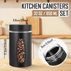 Mimorou 3 Pcs Stainless Steel Canister Set with Glass Windows Visible Storage Jars Silver Kitchen Canister Set for Pasta Flour Oat Sugar Container, Kitchen Tools, Housewarming Gifts(Black,32 oz) - Image 2
