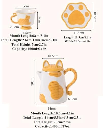 Porcelain Tea Set(1 Pot 4 Cups), Afternoon Tea Set, Suitable for Birthdays, Mother's Day, Christmas (Black Cat) - Image 6