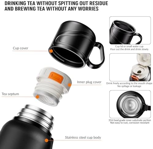 Double wall vacuum Leakproof stainless steel wide mouth insulated water bottle;tea tumbler with infuser,cup,lid;smart thermoses hot drinks;thermal flask ice coffee with led digital temperature display - Image 4
