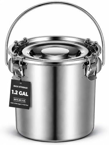 iplusmile Stainless Steel Airtight Canisters Container: 152 fl oz Airtight Clamp Lid Kitchen Food Storage Bucket for Rice Flour Grain Coffee Bean Flour Oil Sugar Milk by iplusmile