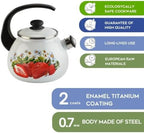 Enamel Kettle with Whistle 2.7 Qt (2.5 L) Stovetop Kettle with Ergonomic Handle, Enameled Steel Tea Pot for Stove Top, Vintage Kitchen Tea Kettle, Dishwasher and Induction Safe (Strawberry) - Image 3