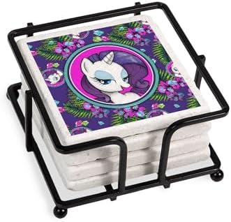CafePress MLP Rarity Tropical Tumbled Stone - Set of 4 Coasters Set of 4 w/holder by CafePress