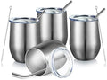 COMOOO 12oz Insulated Wine tumbler with Lid, Stainless Steel Stemless Wine Tumbler Glass,Double Wall Vacuum Wine Tumbler Cups with Straw for Coffee, Cocktails,Beer,Champaign Silver, 4 Pack by COMOOO