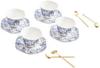Vintage Floral Porcelain Tea Cup and Saucer Set with Gold Trim, Spoon, Espresso, Coffee, Gift Boxes (4, China Flower) by Unknown