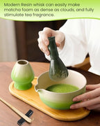 7 Piece Matcha Set, Green Resin Matcha Whisk, Macha Tea Set with Matcha Spoon, Whisk Holder, Matcha Brush, Shovel, Strainer, Matcha Accessories Japanese Tea Ceremony, Petal Green - Image 6