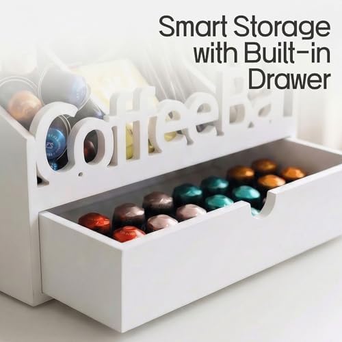 Coffee Bar Organizer Countertop,Wood Coffee Station with Drawer,Home&Office - Image 3