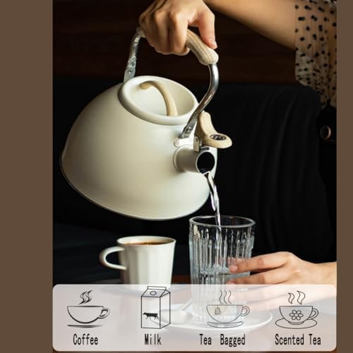 Whistling Tea Kettle,3.1 Quart Stainless Steel Water Kettle Work for All Stovetops with Folding Handle for Boiling Water Coffee or Milk (Off-White) - Image 6
