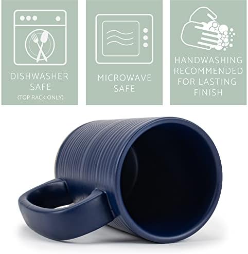 Elanze Designs Tall Ribbed Raw Clay Bottom Navy Blue 16 ounce Ceramic Coffee Mugs Set of 4 - Image 4