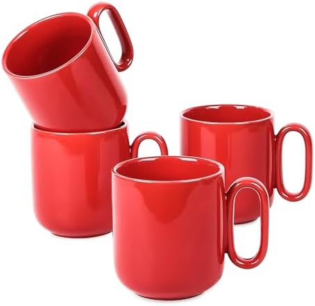 vicrays Ceramic Coffee Mug Set - 18 Ounce Large Stoneware Mug for Men Women - Unique Glazed Porcelain Mugs with Handle for Coffee Latte Tea Milk Cocoa - Set of 4 (Red) by VicraysCeramic