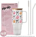 Sip-Sip Hooray! Halloween Coquette Pumpkins 40oz Glass Tumbler with Handle - Image 4