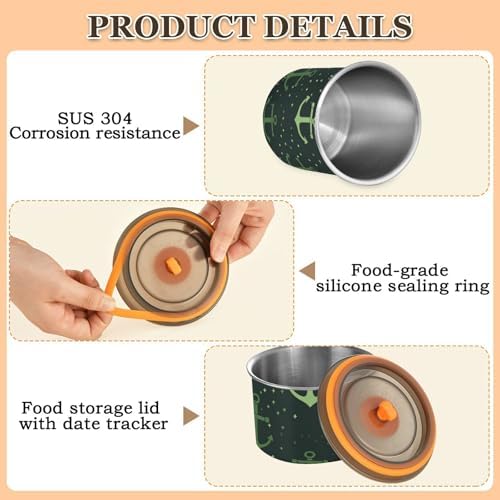 Ocean Green Vector Design Designed Food Storage Containers With Lids Stainless Steel Pantry Organization And Storage Push Button Canister Airtight - Image 5