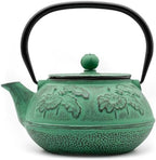 Zen Minded Traditional Japanese Cast Iron Tetsubin Stovetop Teakettle Teapot with Stainless-steel Mesh Loose-leaf Filter for Green Tea & Infusions 900ml Lotus Pattern - Emerald Green by zenminded